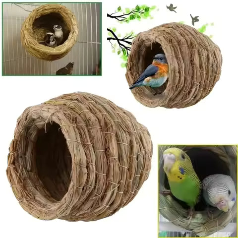 Maison d'oiseaux en paille tressée à la main pour colibris et petits oiseaux - Nid suspendu de jardin