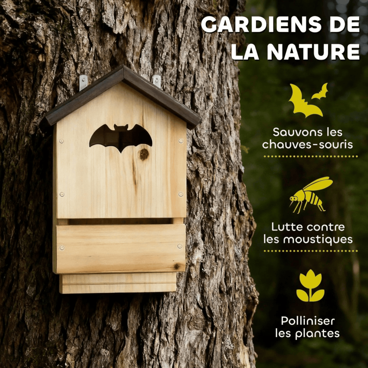 Abri à chauves-souris anti-moustiques en sapin massif, vendu en lot de 3 pour le jardin