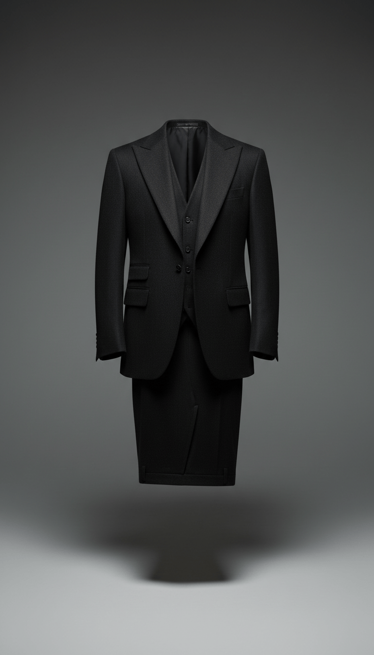 Costume à revers en laine noire obsidienne