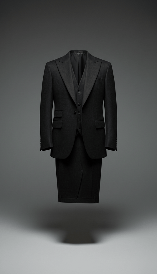 Costume à revers en laine noire obsidienne