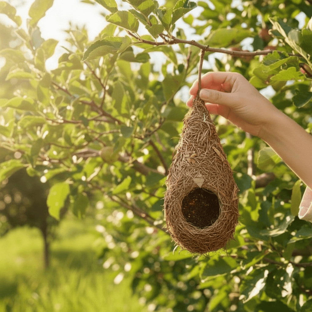 Lot de 2 Nichoirs en Herbe Naturelle Tressée pour Oiseaux – Nid Suspendu Goutte d'Eau