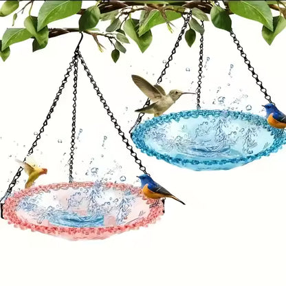 Mangeoire et Bain d'Oiseaux Suspendu avec Chaîne - Décor Floral pour Jardin & Patio