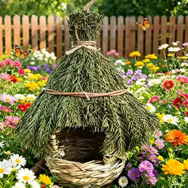 Nid d'Oiseau Suspendu en Herbe Naturelle - Décoration de Jardin pour Colibris