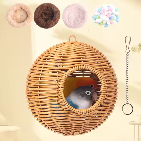 Nid d'Oiseau Tissé Main en Herbe - Maisonnette pour Perroquet, Canari, Tourterelle et Perruche