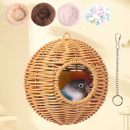 Nid d'Oiseau Tissé Main en Herbe - Maisonnette pour Perroquet, Canari, Tourterelle et Perruche
