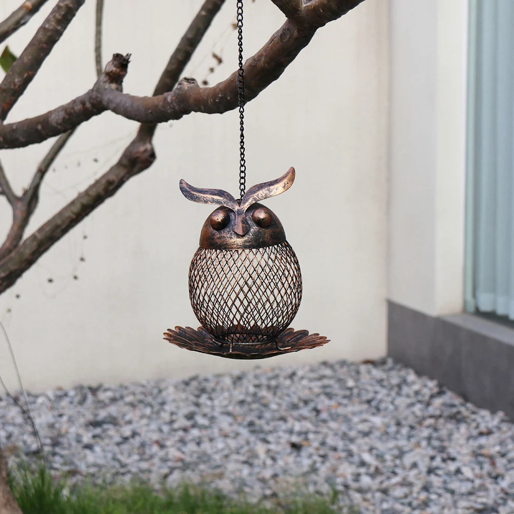 Mangeoire Hibou Suspendue en Maille Métallique pour Oiseaux - Décoration de Jardin Extérieur