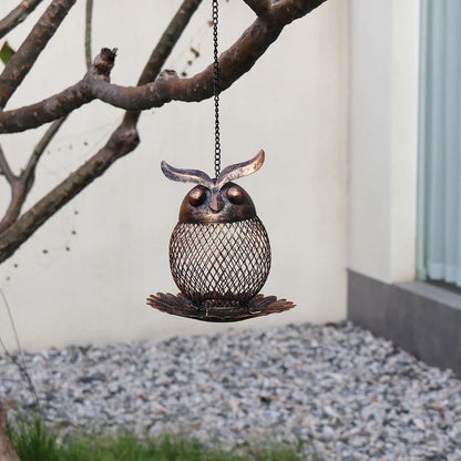 Mangeoire hibou en maille métallique suspendue pour jardin