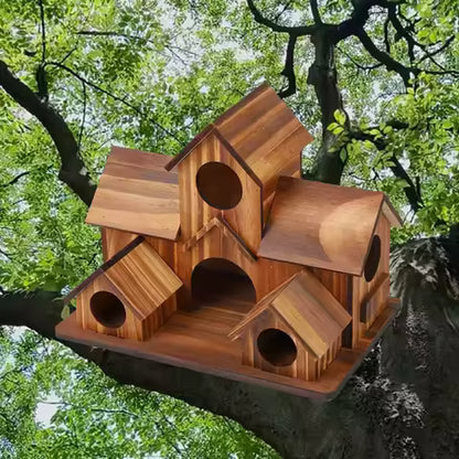Maison d'oiseaux rustique en bois naturel - Mangeoire suspendue et nid d'extérieur fait main