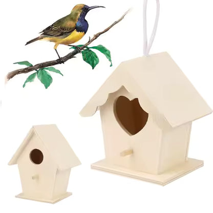 Mini Cage à Oiseaux en Bois Suspendue - Décoration de Jardin & Nid pour Perroquet