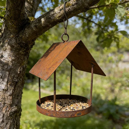 Mangeoire à Oiseaux Suspendue en Fer Rouillé – Imperméable, Déco Jardin