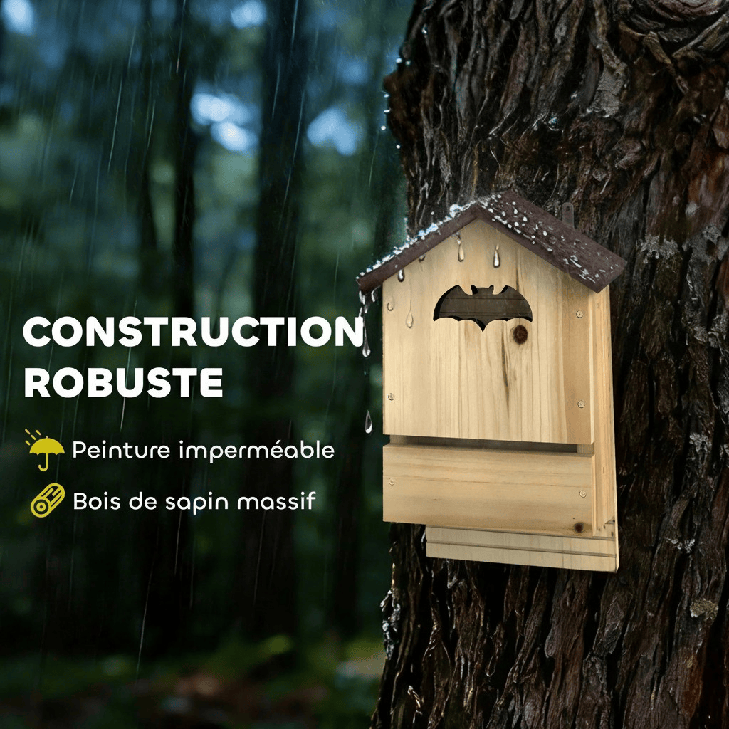 Nichoir à chauves-souris en bois massif avec entrée par le bas, à fixer en hauteur