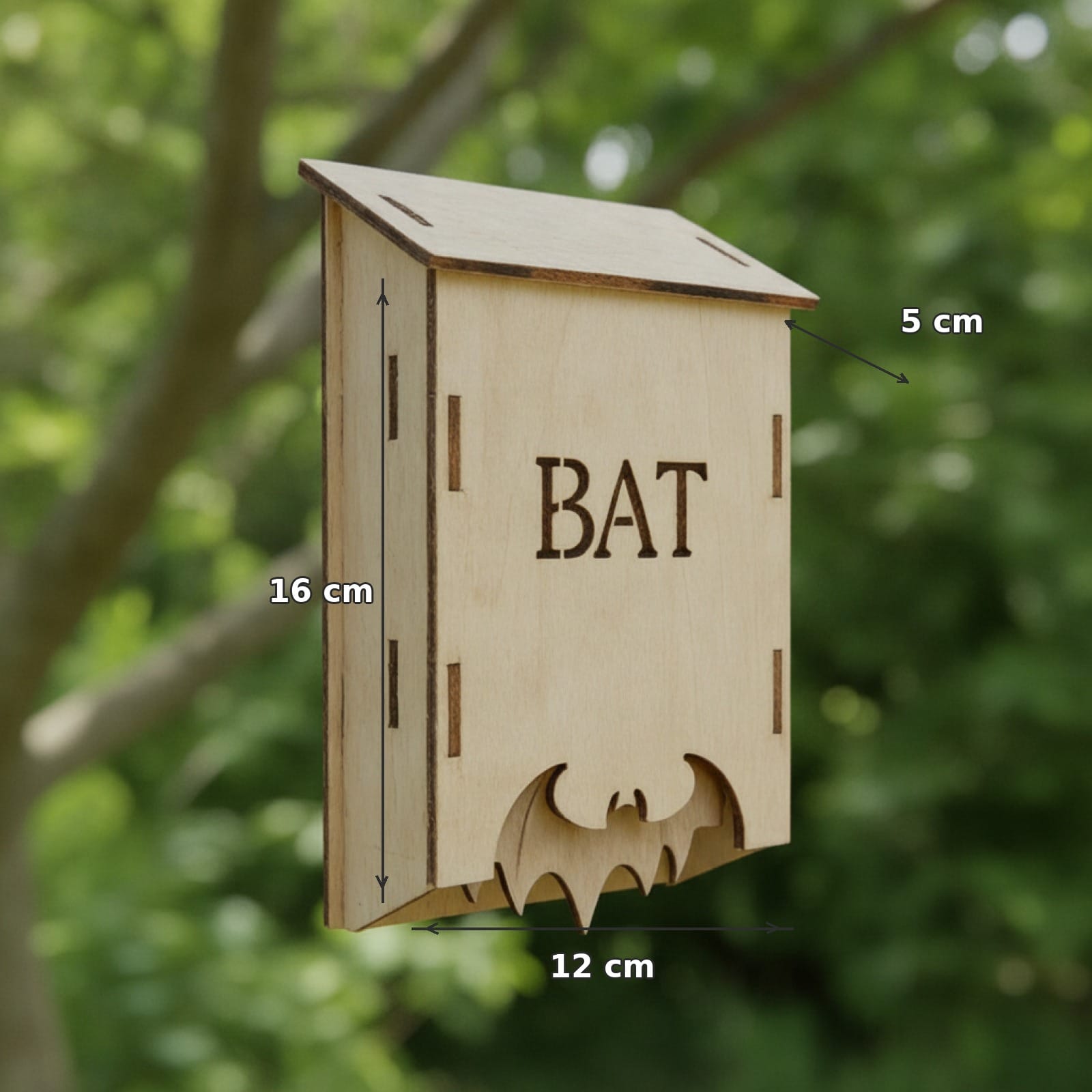 Dimensions de l'abri à chauves-souris en bois : 16 x 12 x 5 cm