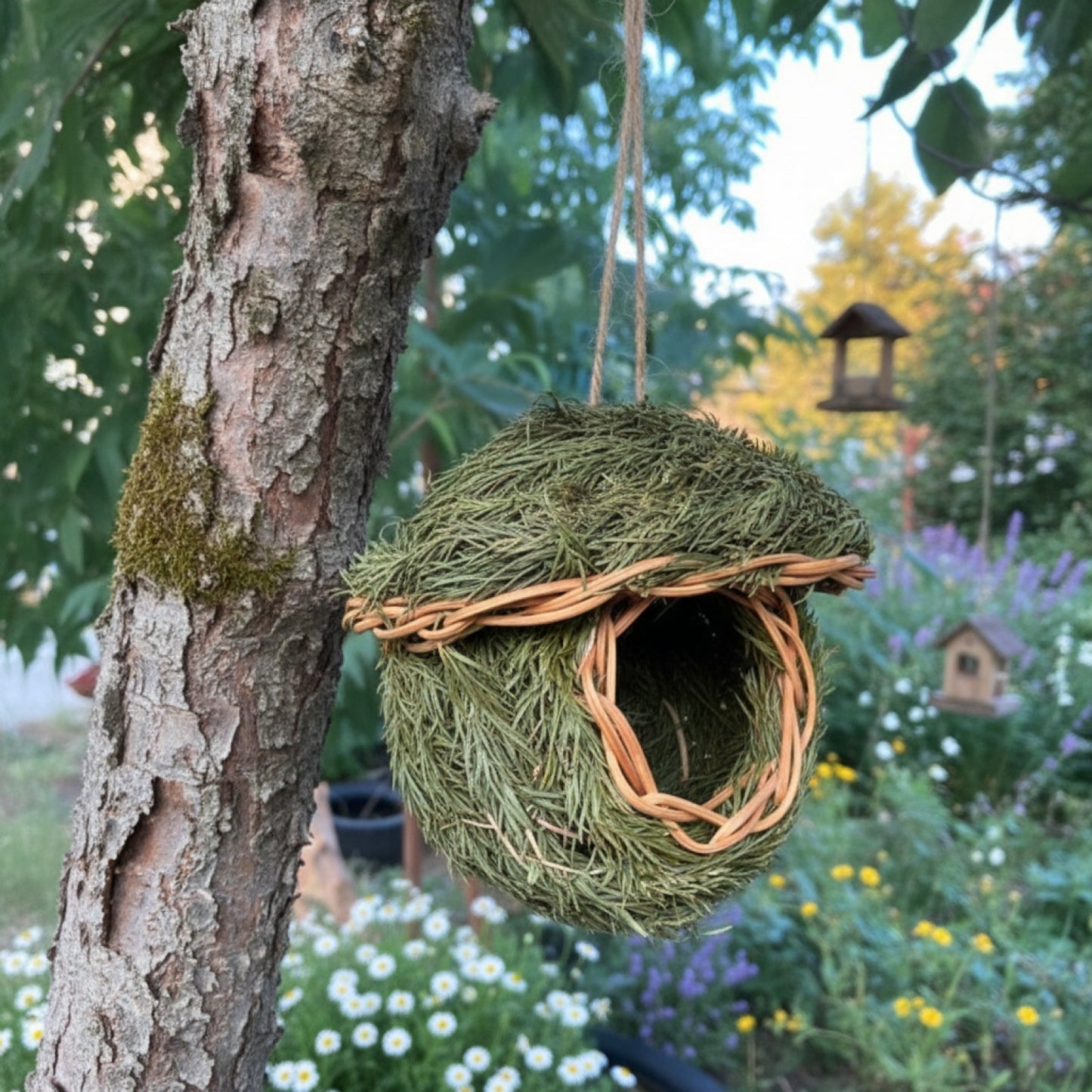Maison d'oiseau en herbe naturelle, tissée à la main, abri pour petits oiseaux