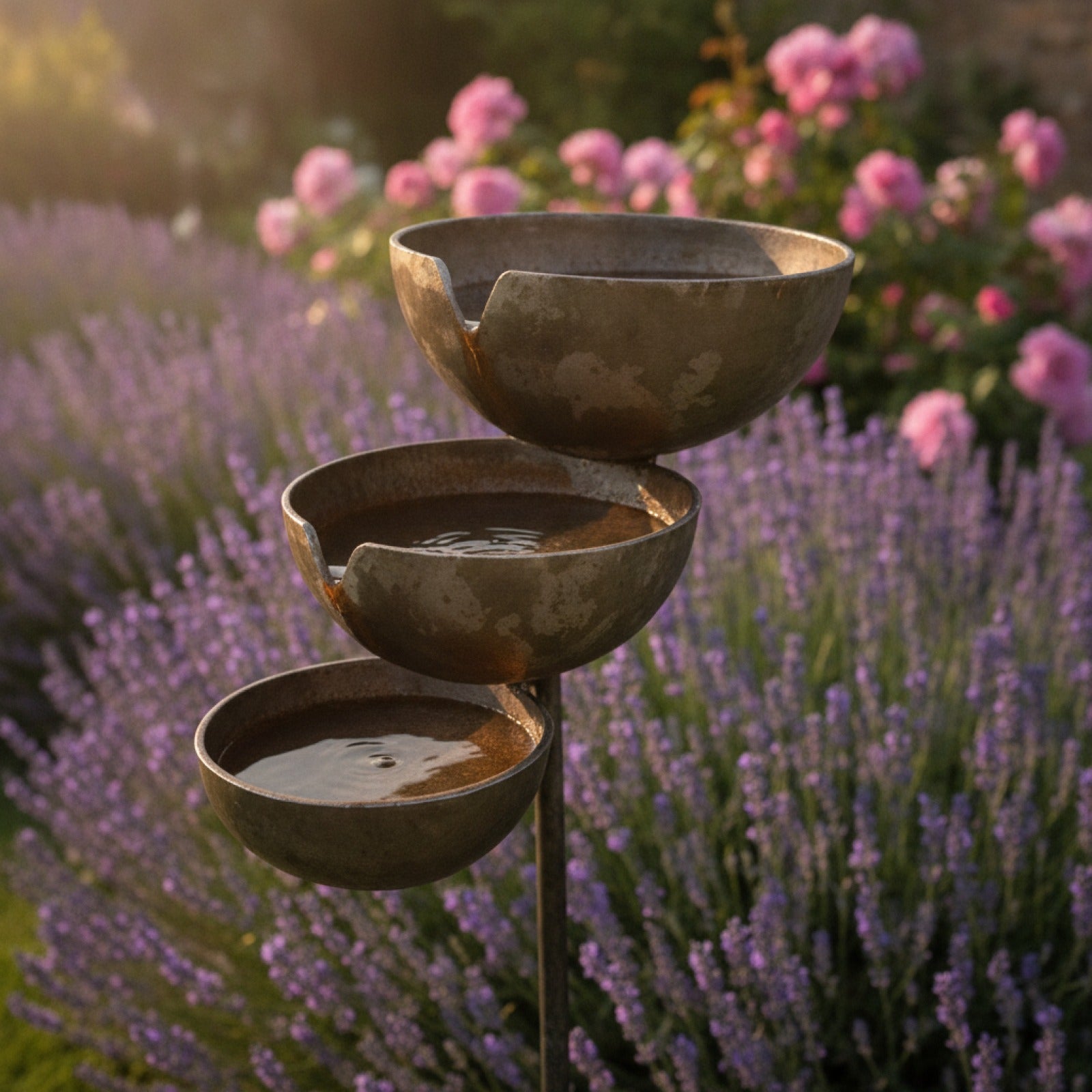 Station d'eau 3 niveaux pour abeilles et oiseaux avec piquet - Idéale jardin & extérieur