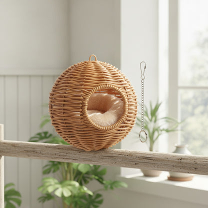 Nid d'Oiseau Tissé Main en Herbe - Maisonnette pour Perroquet, Canari, Tourterelle et Perruche