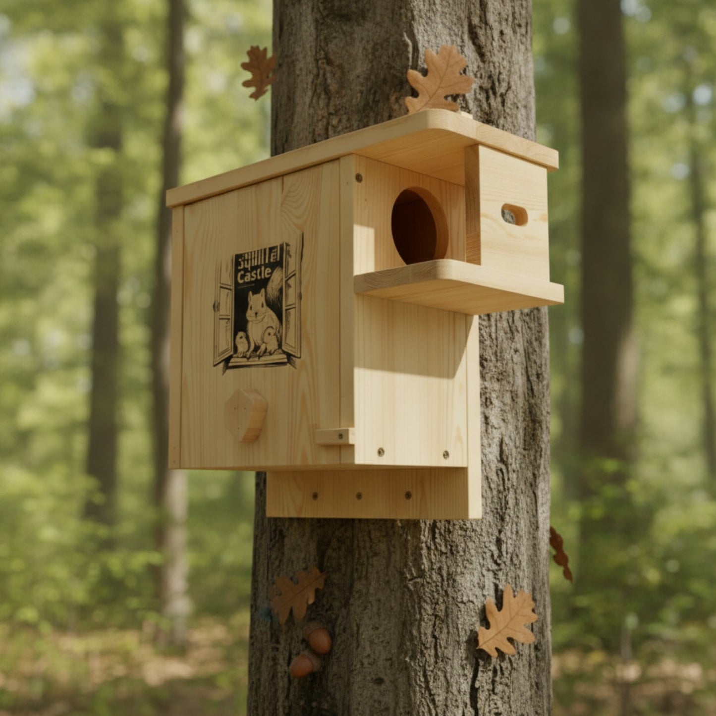 Nid d'écureuil en bois suspendu pour extérieur - Mangeoire et abri pour rongeurs