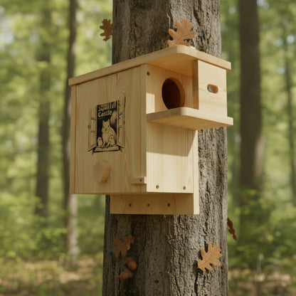 Nid d'écureuil en bois suspendu pour extérieur - Mangeoire et abri pour rongeurs