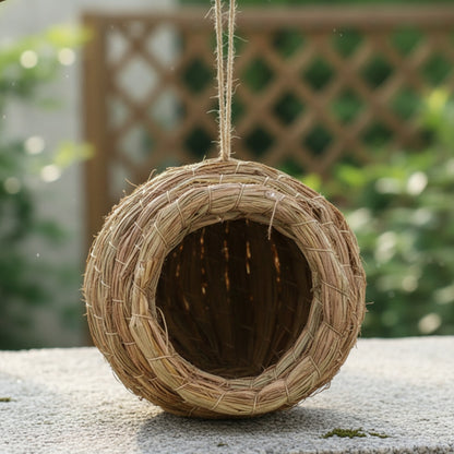 Maison d'oiseaux en paille tressée à la main pour colibris et petits oiseaux - Nid suspendu de jardin