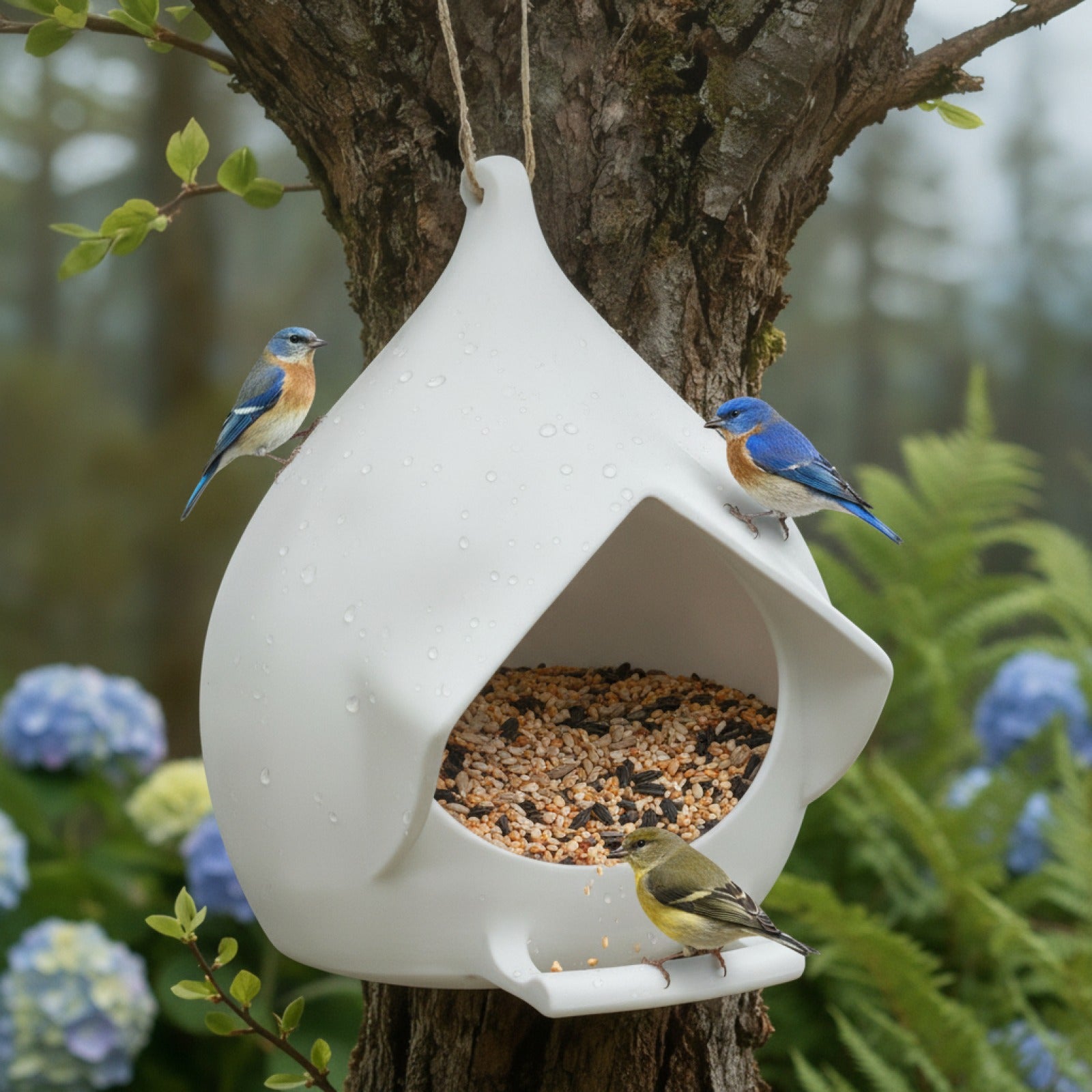 Mangeoire à Oiseaux Suspendue Grande Capacité - Distributeur de Nourriture Imperméable pour Jardin