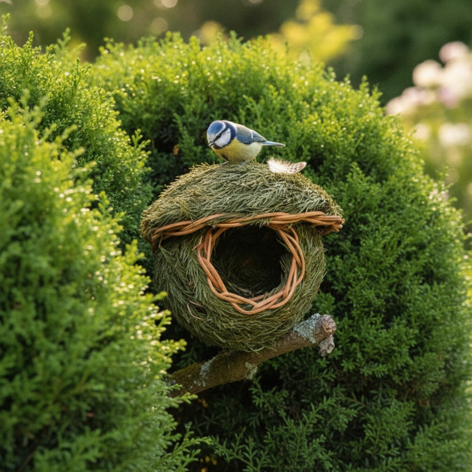 Maison d'oiseau en herbe naturelle, tissée à la main, abri pour petits oiseaux