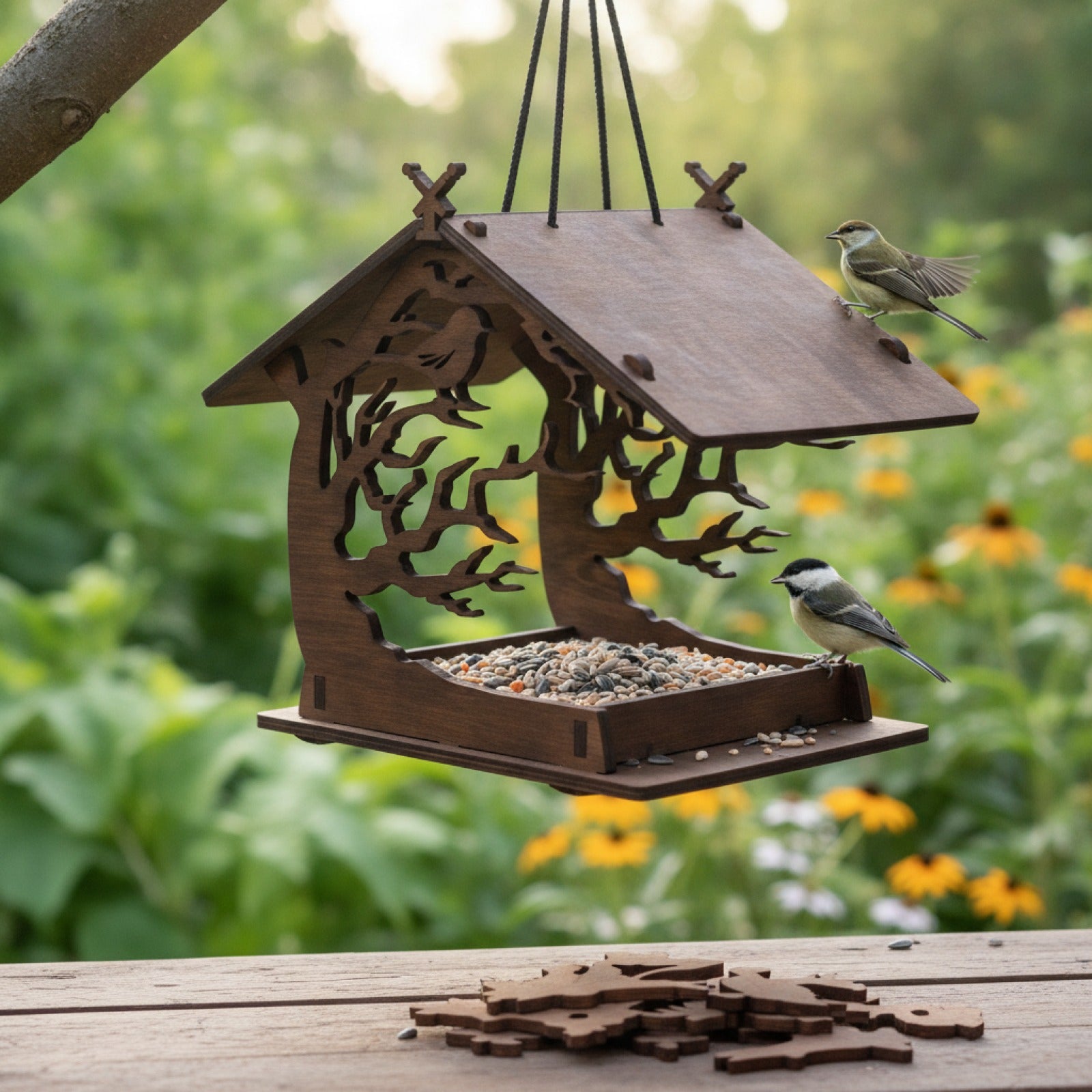 Mangeoire à Oiseaux Suspendue en Bois - Kit DIY pour Jardin et Cour