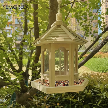 Mangeoire Oiseaux en Bois KEMORELA - Maison Suspendue Décorative pour Extérieur