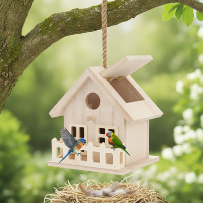Maisonnette d'oiseaux en bois pour extérieur : nichoir suspendu et boîte d'élevage pour perroquets et petits oiseaux
