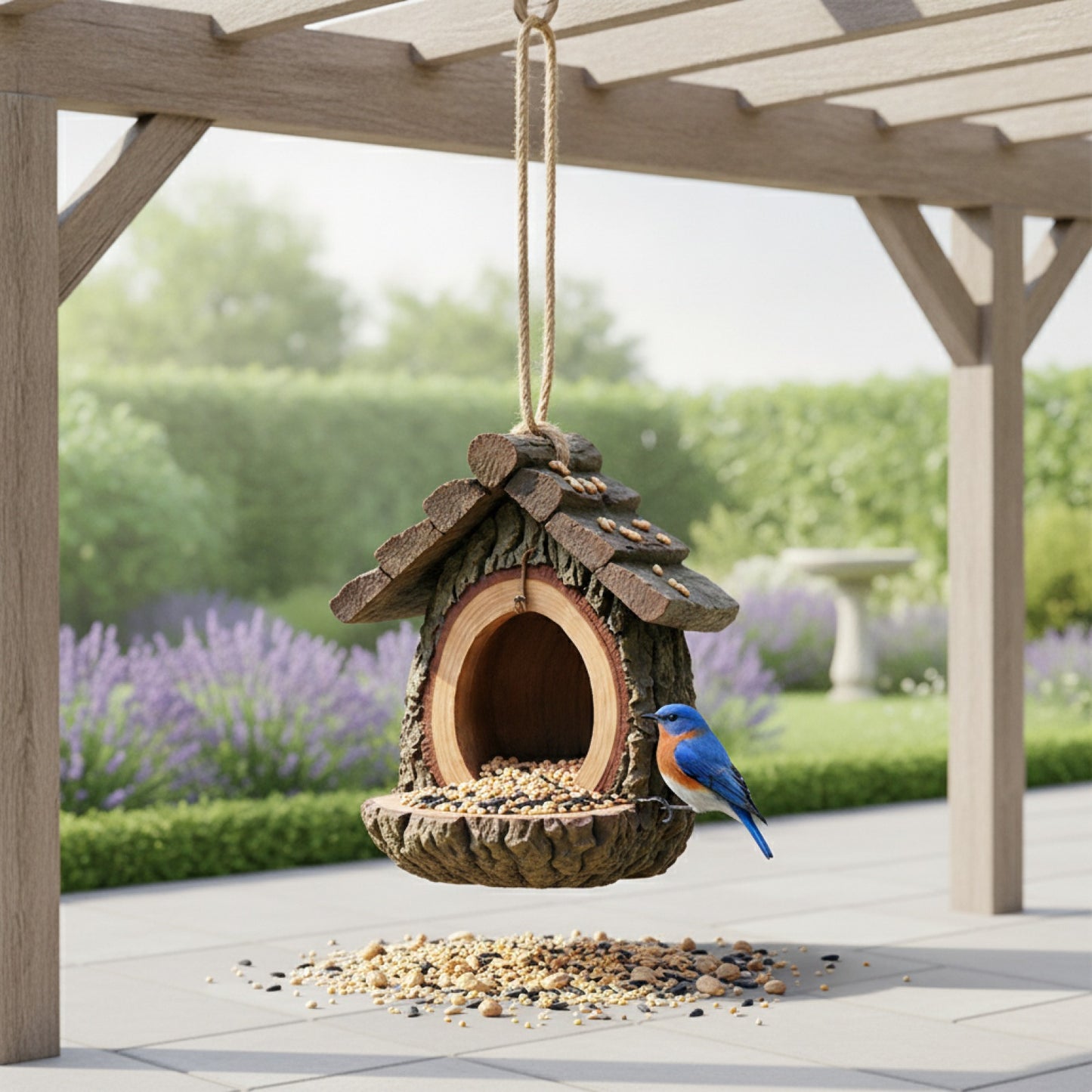 Mangeoire à Oiseaux Design Souche d'Arbre - Décoration de Jardin Artisanale en Résine