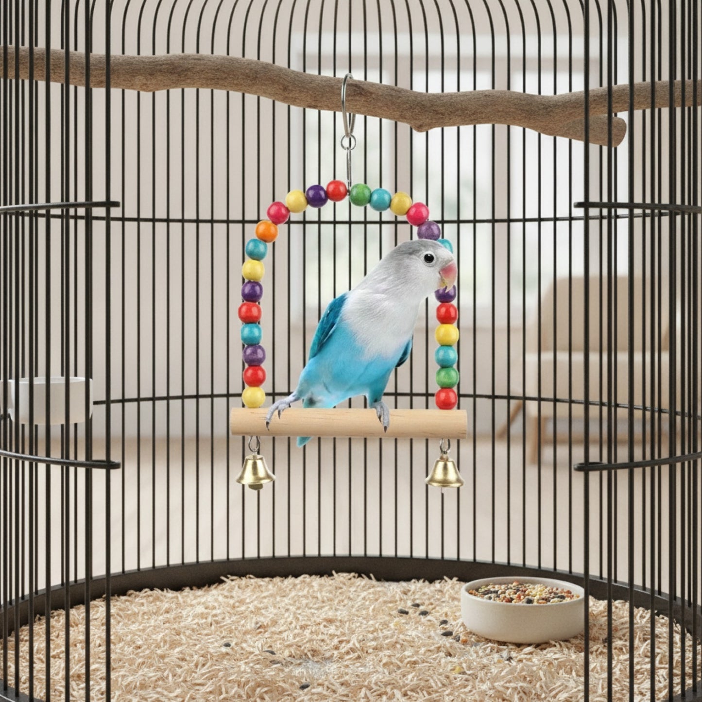 Balançoire en Bois pour Oiseaux et Perroquets - Jouet Suspendu pour Animaux de Compagnie