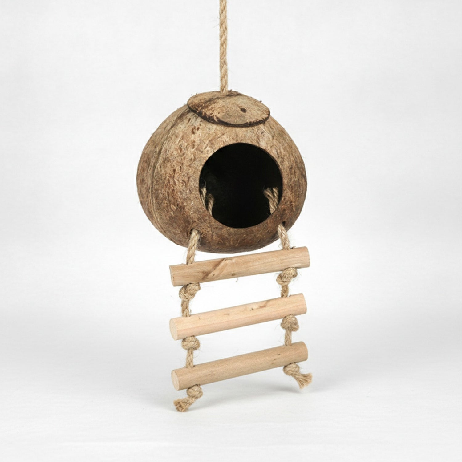 Cabane Nid d'Oiseau en Noix de Coco Naturelle avec Échelle Suspendue - Cachette Idéale pour Perroquets et Pigeons
