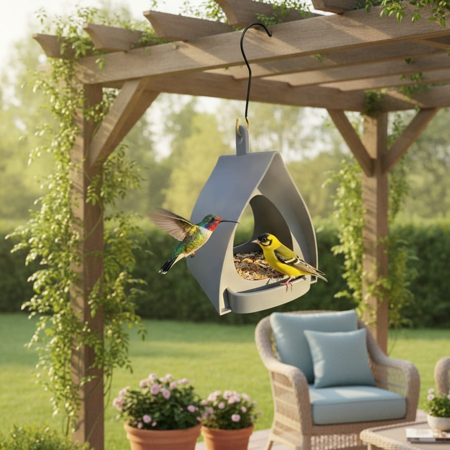 Mangeoire à Oiseaux Décorative en Forme de Cabane - Design Ouvert à Suspendre pour Jardin et Balcon
