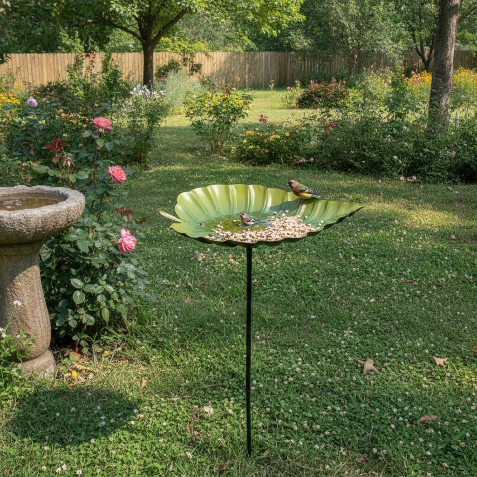 Mangeoire et Bain pour Oiseaux en Fer Antique - Décoration de Jardin Suspendu