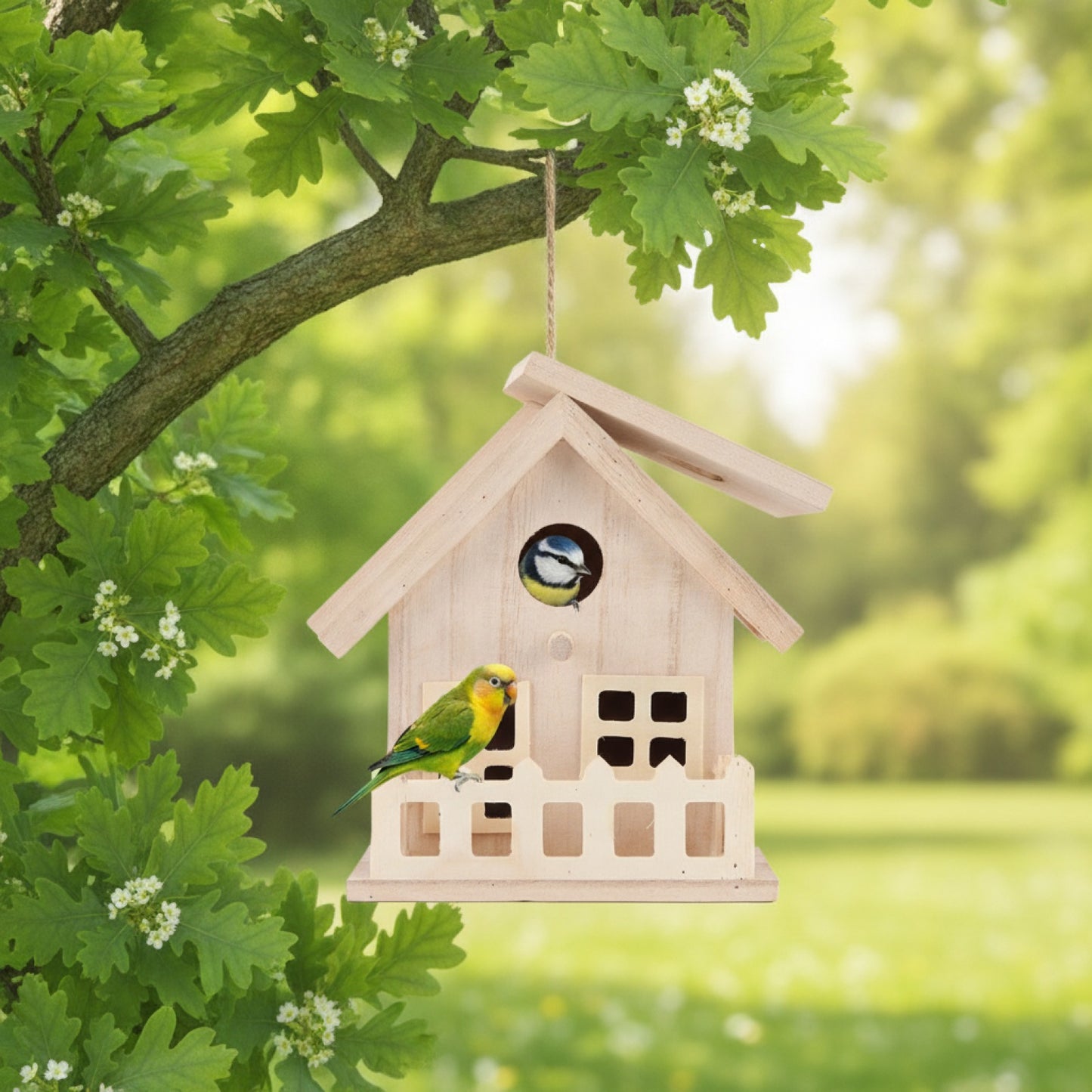 Maisonnette d'oiseaux en bois pour extérieur : nichoir suspendu et boîte d'élevage pour perroquets et petits oiseaux
