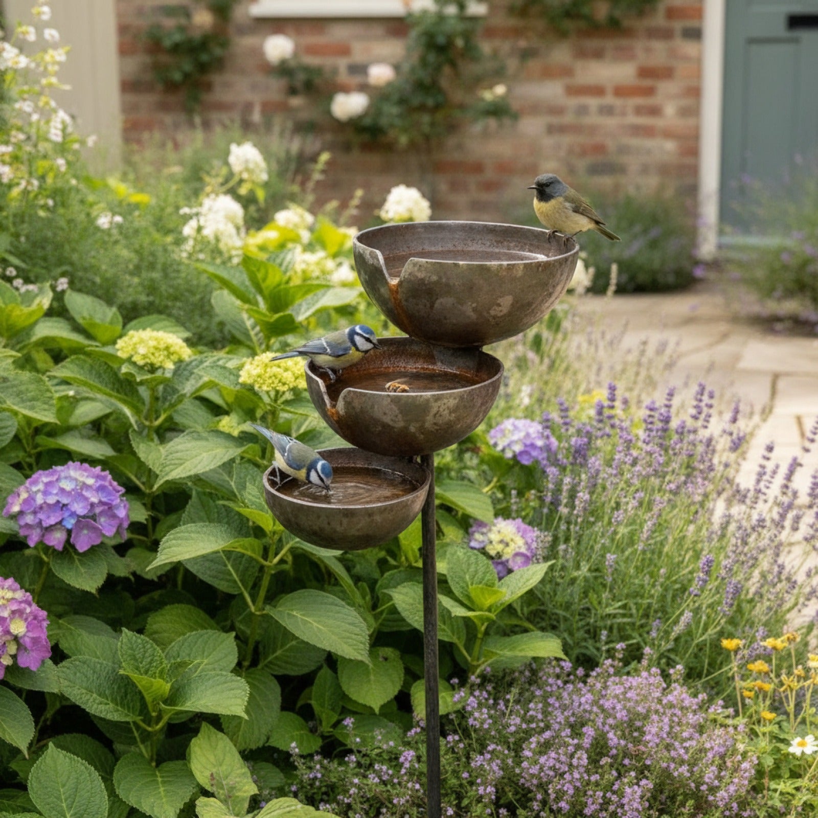 Station d'eau 3 niveaux pour abeilles et oiseaux avec piquet - Idéale jardin & extérieur