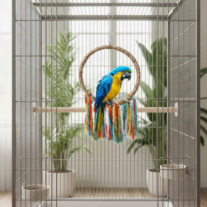 Jouet d'oiseau en Coton : Perche, Anneau et Jouet à Suspendre pour Perroquet