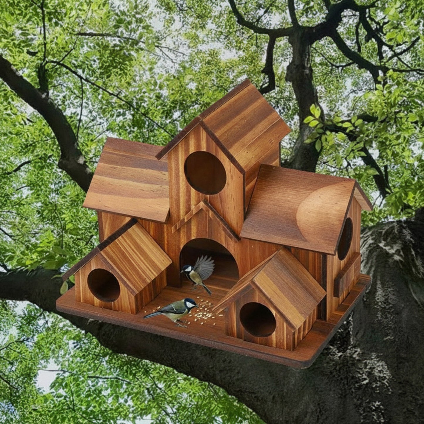 Maison d'oiseaux rustique en bois naturel - Mangeoire suspendue et nid d'extérieur fait main