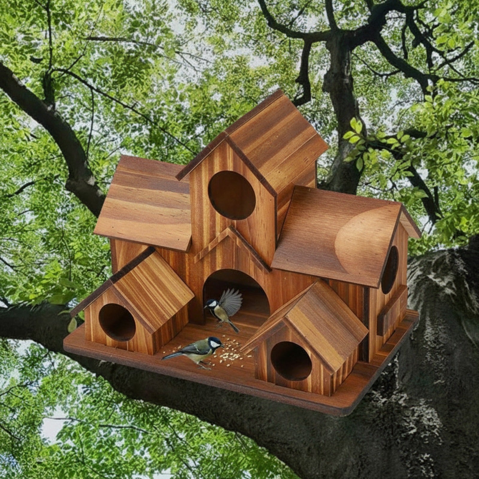 Maison d'oiseaux rustique en bois naturel - Mangeoire suspendue et nid d'extérieur fait main