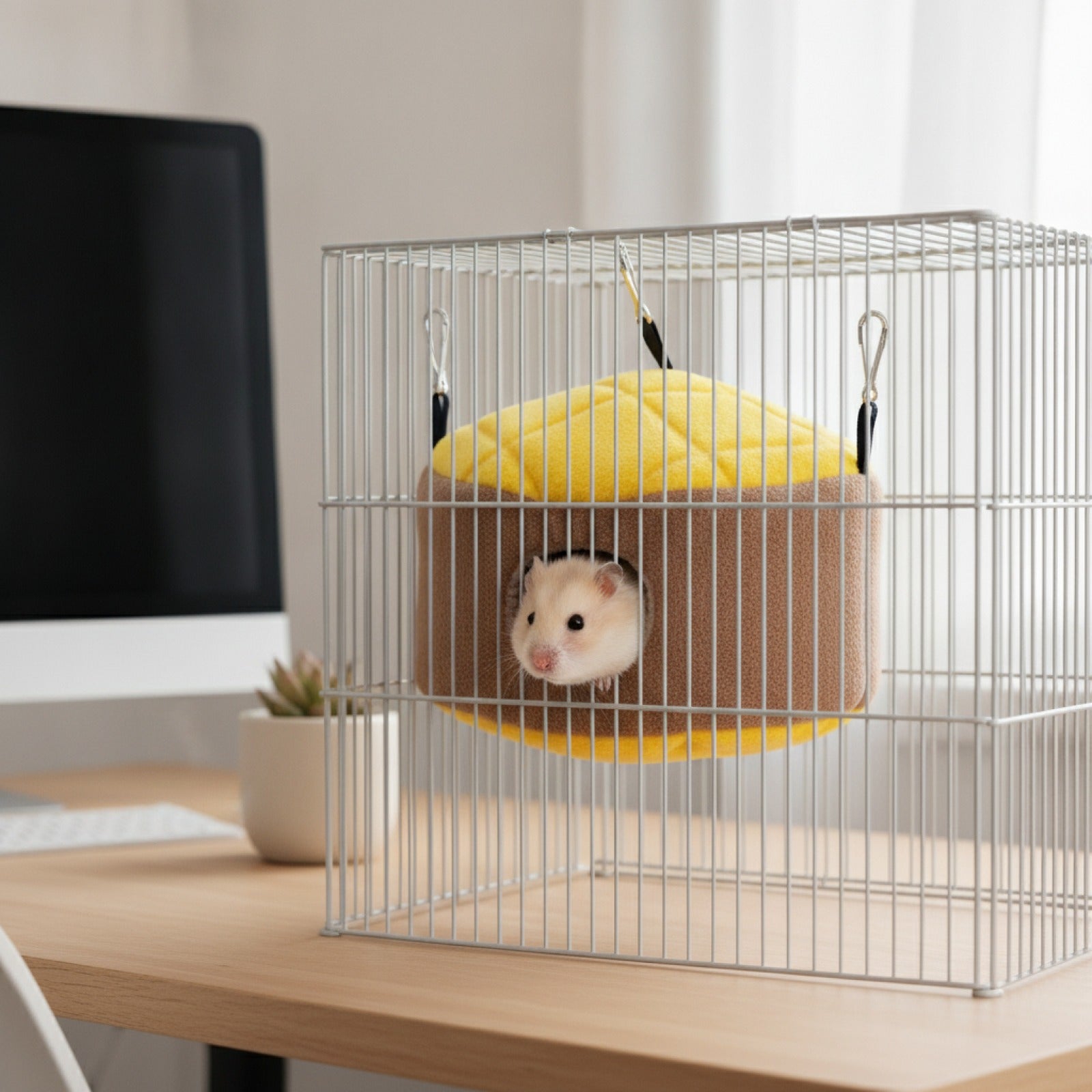 Nid d'Oiseau Peluche pour Hamsters Nains - Cachette Suspendue et Hamac Chaud