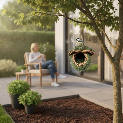 Maison d'oiseau en herbe naturelle, tissée à la main, abri pour petits oiseaux