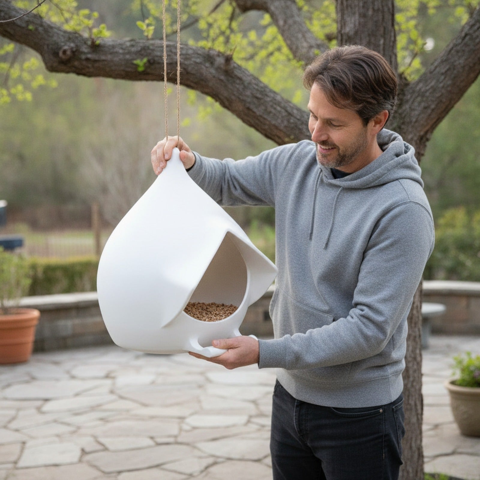 Mangeoire à Oiseaux Suspendue Grande Capacité - Distributeur de Nourriture Imperméable pour Jardin
