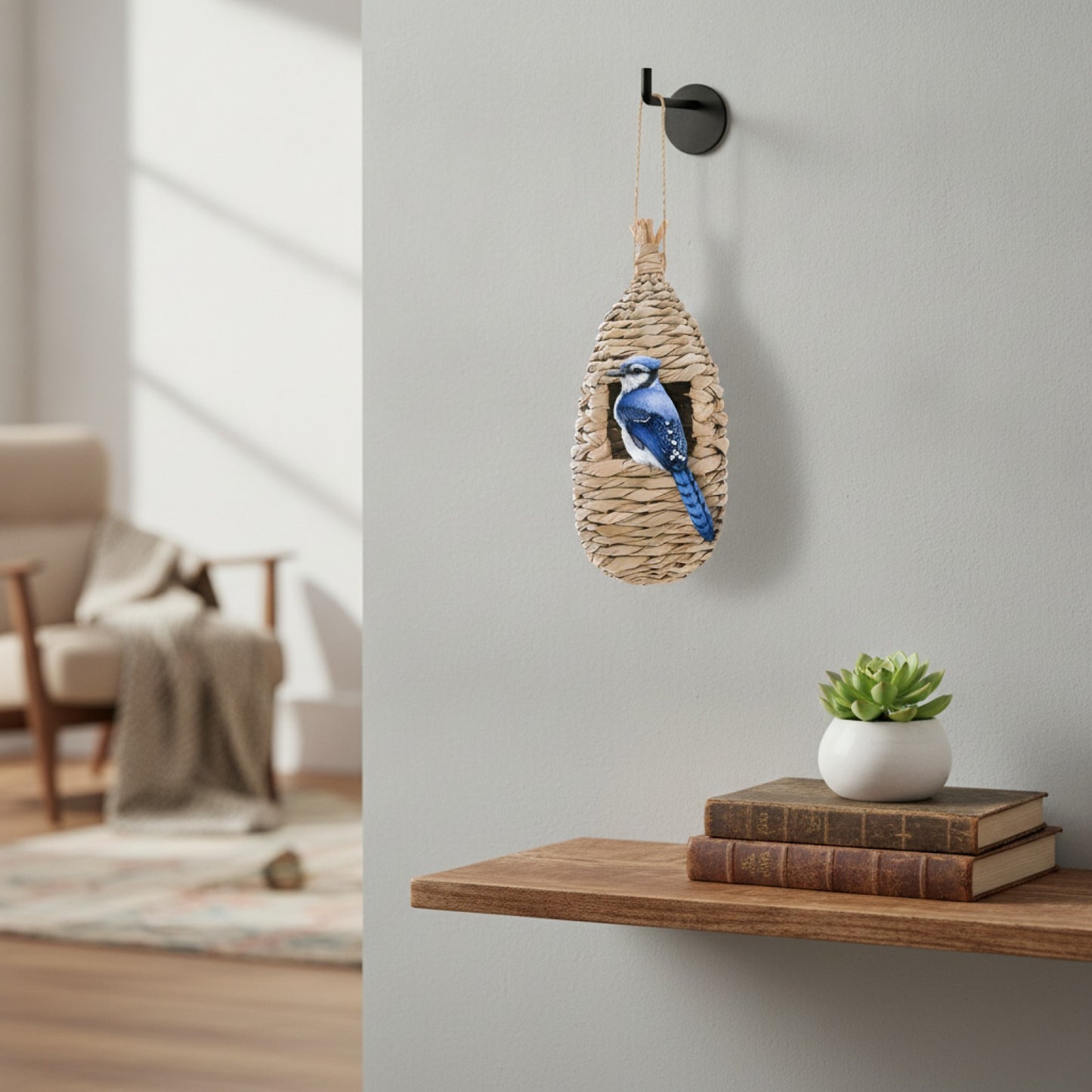 Nichoir décoratif tressé à la main pour jardin et extérieur