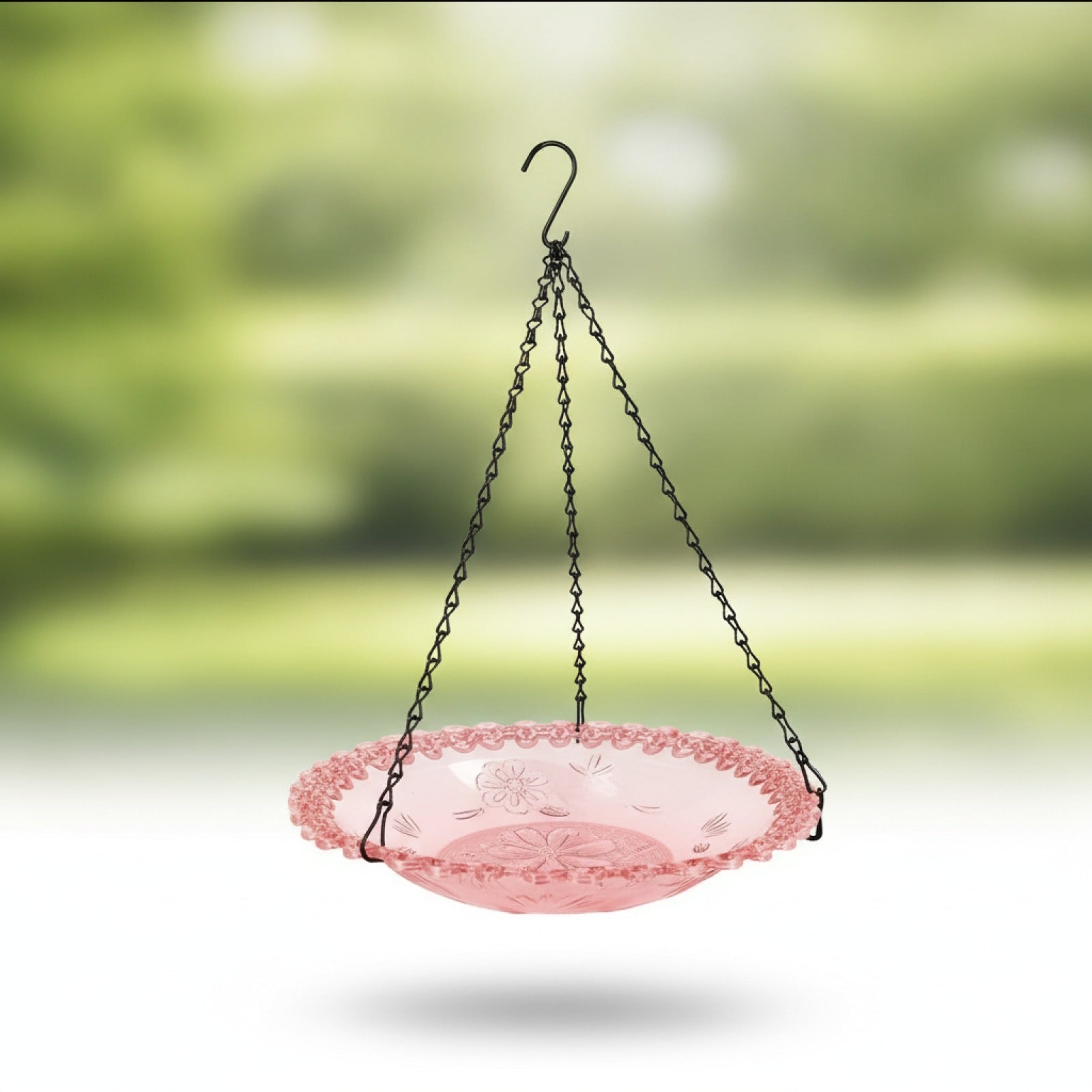 Mangeoire et Bain d'Oiseaux Suspendu avec Chaîne - Décor Floral pour Jardin & Patio