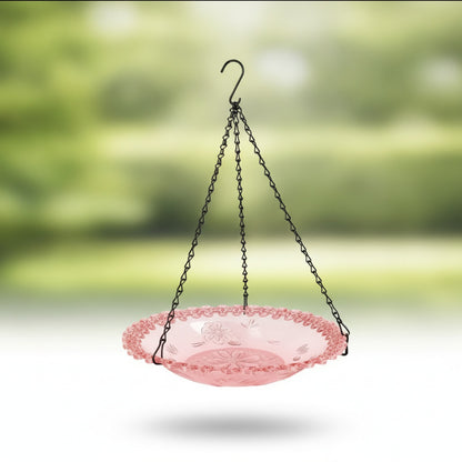 Mangeoire et Bain d'Oiseaux Suspendu avec Chaîne - Décor Floral pour Jardin & Patio