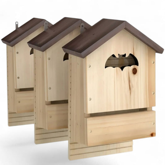Lot de 3 nichoirs à chauves-souris en sapin massif, façade avec découpe en forme de chauve-souris