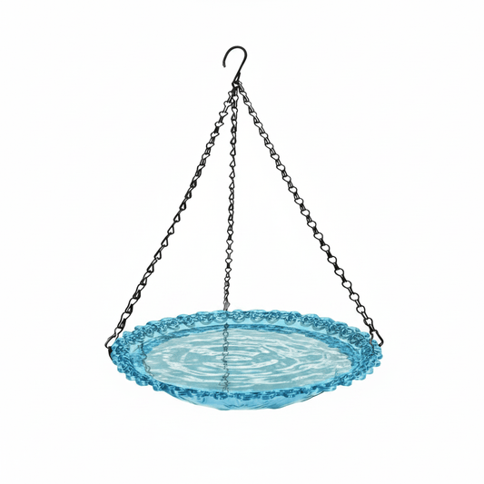 Abreuvoir suspendu bleu turquoise sur fond blanc