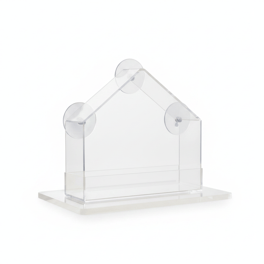 Mangeoire fenêtre transparente à ventouse sur fond blanc