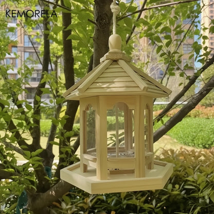 Mangeoire Oiseaux en Bois KEMORELA - Maison Suspendue Décorative pour Extérieur