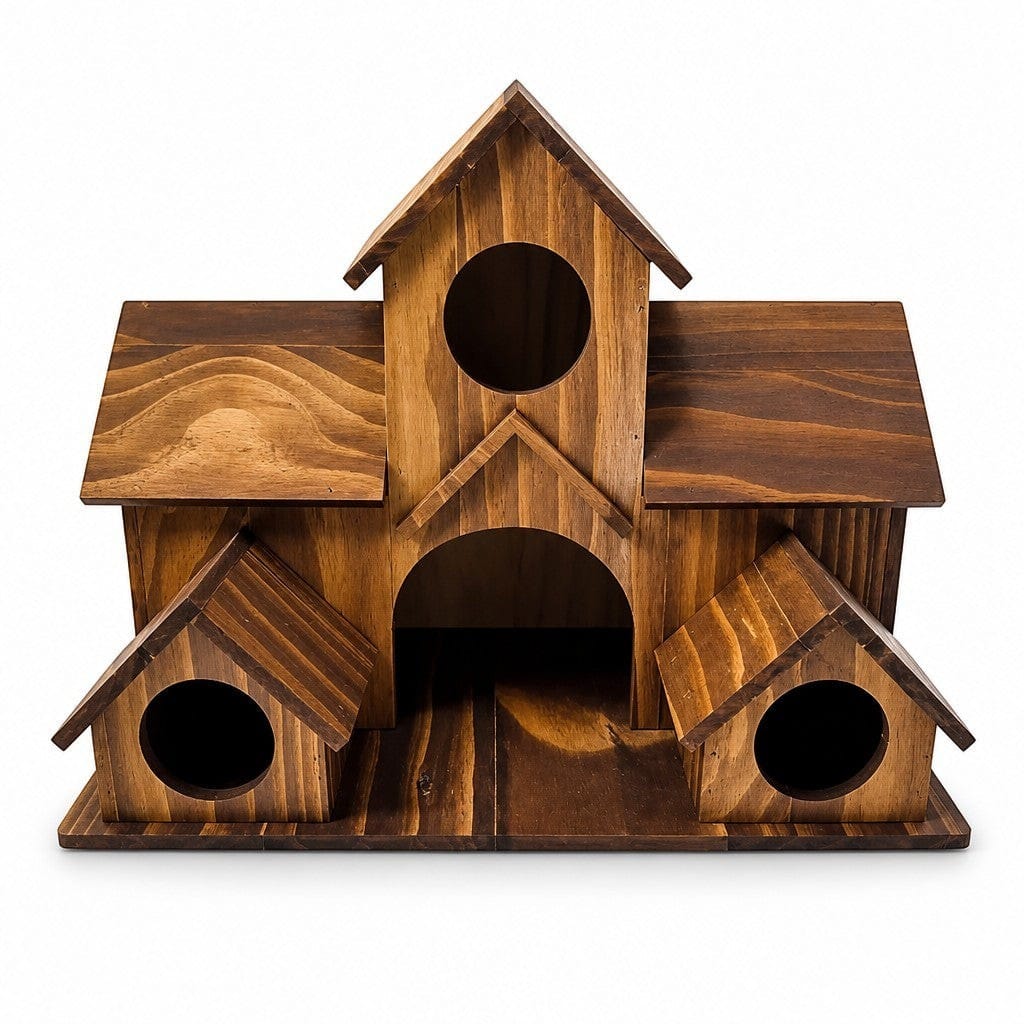 Nichoir multi-logements Le Nid Douillet en bois naturel carbonisé pour mésanges et oiseaux du jardin