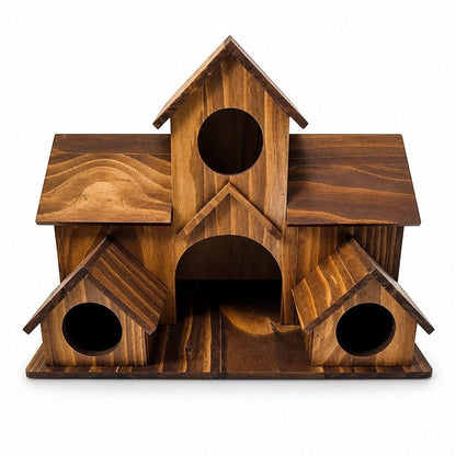 Nichoir multi-logements Le Nid Douillet en bois naturel carbonisé pour mésanges et oiseaux du jardin