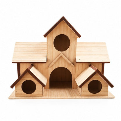 Nichoir multi-logements en bois naturel Le Nid Douillet pour mésanges et oiseaux du jardin avec quatre compartiments.